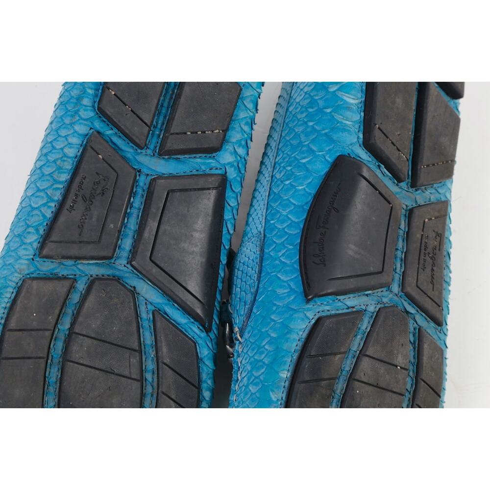 Salvatore Ferragamo Loafers 13 D Blue Python Snakeskin Gancini Bit Driving Shoes - Picture 15 of 16
